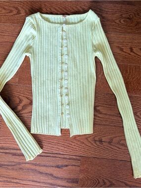 Free People Bright Yellow Ribbed Knit Top